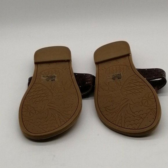 Maurices Womens Pryia Thong‎ Sandal Brown Perforated Studs Flat Heel 7M - Picture 4 of 9